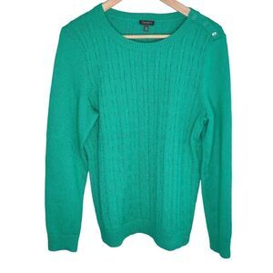 Talbots Green Cable Knit Button Design Long Sleeve Sweater